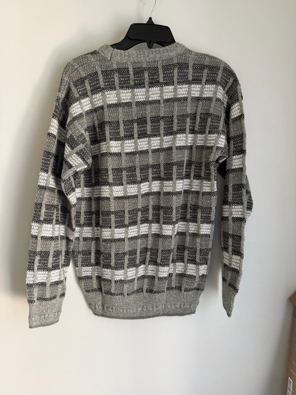 Florence Tricot Sweater Mens Small  Gray Geometric Knit Crewneck Pullover - Picture 2 of 7